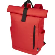 Byron plecak na laptopa 15,6 cala z tworzywa RPET z certyfikatem GRS z zawijanym zamknięciem, 18 l, czerwony