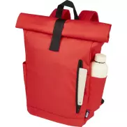 Byron plecak na laptopa 15,6 cala z tworzywa RPET z certyfikatem GRS z zawijanym zamknięciem, 18 l, czerwony