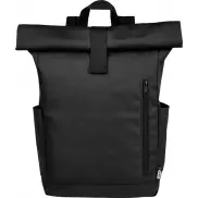 Byron plecak na laptopa 15,6 cala z tworzywa RPET z certyfikatem GRS z zawijanym zamknięciem, 18 l, czarny