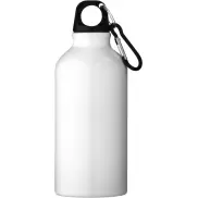 Oregon butelka na wodę z karabińczykiem wykonana z aluminium z recyklingu z certyfikatem RCS o pojemności 400 ml, biały