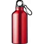 Oregon butelka na wodę z karabińczykiem wykonana z aluminium z recyklingu z certyfikatem RCS o pojemności 400 ml, czerwony