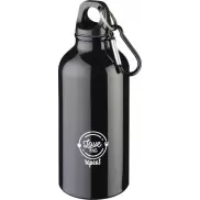 Oregon butelka na wodę z karabińczykiem wykonana z aluminium z recyklingu z certyfikatem RCS o pojemności 400 ml, czarny