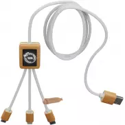 Kabel do ładowania SCX.design C39 z podświetlanym logo 3-w-1 z plastiku PET z recyklingu i z kwadratową drewnianą obudową, biały