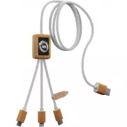 Kabel do ładowania SCX.design C39 z podświetlanym logo 3-w-1 z plastiku PET z recyklingu i z kwadratową drewnianą obudową, biały