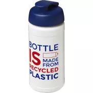 Baseline bidon o pojemności 500 ml z wieczkiem zaciskowym z materiałów z recyklingu, biały, niebieski