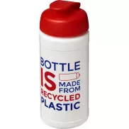 Baseline bidon o pojemności 500 ml z wieczkiem zaciskowym z materiałów z recyklingu, biały, czerwony