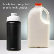 Baseline bidon o pojemności 500 ml z wieczkiem zaciskowym z materiałów z recyklingu, czarny, biały