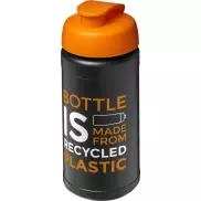 Baseline bidon o pojemności 500 ml z wieczkiem zaciskowym z materiałów z recyklingu, czarny, pomarańczowy