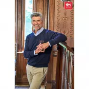 THC MILAN. Męski sweter V-neck z bawełny i poliamidu - Burgund - S